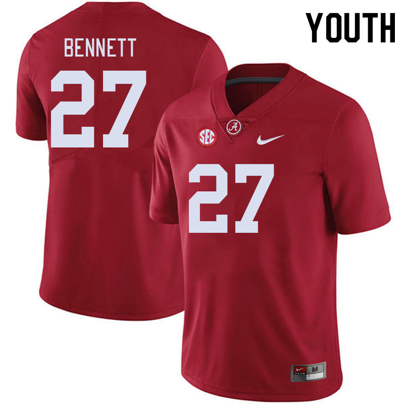 Youth #27 Jonathan Bennett Alabama Crimson Tide College Footabll Jerseys Stitched-Crimson